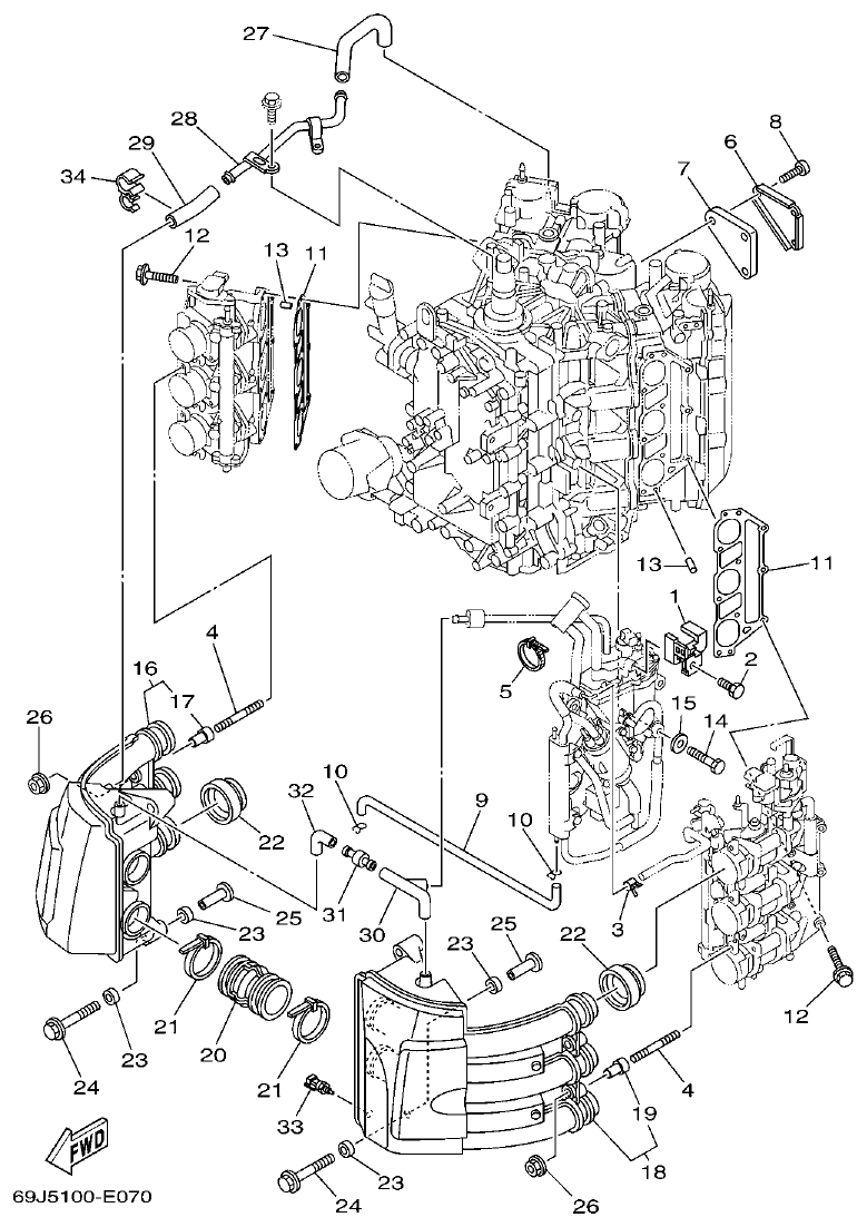 Yamaha F200A, F225A, FL200A, FL225A, F225TR, F200TR, LF225TR, LF200TR INTAKE 1 parts diagram